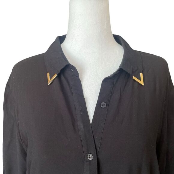 Wrangler Black Rodeo Blouse Western Collar Tips High Low Tiered Womens Large - Picture 5 of 8